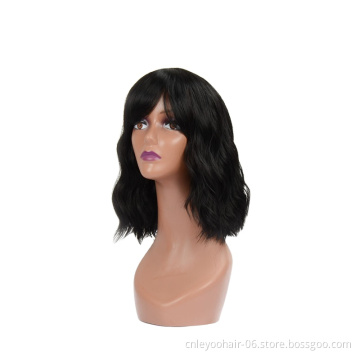 Black Cheap non lace high temperature fiber water wave black synthetic woven wig